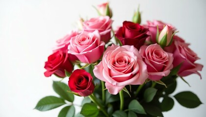 Fototapeta premium Pink and Red Rose Bouquet, Valentines Day Flowers, Fresh Roses