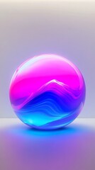 Obraz premium Vibrant pink and blue sphere emanating light on gray surface