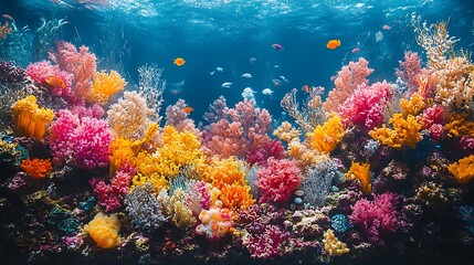 Naklejka premium Vibrant Coral Reef With Colorful Fish Swimming