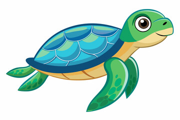 Adorable Cartoon Sea Turtle Illustration: Swimming on White Background for Creative Projects.