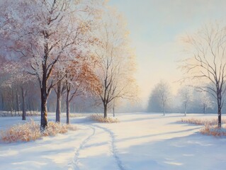 Winter Sunlight Through Snowy Trees Landscape