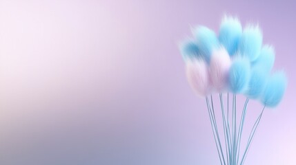 Pastel Blue and Pink Fluffy Plant Stems Against Gradient Background