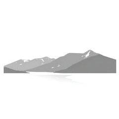 Mountains reflected in calm lake water.