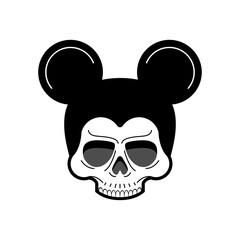 Mouse Skull isolated. Rat Skeleton Head with Ears