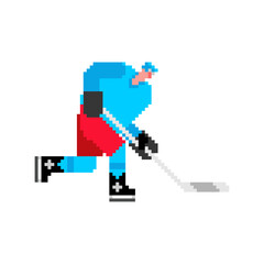 Obraz premium Hockey player pixel art. 8 bit ice hockey player. pixelated Vector illustration