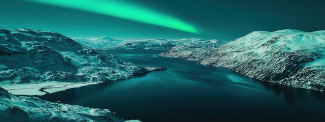 A remote fjord in Greenland under the Northern Lights, Arctic scene, Ethereal style