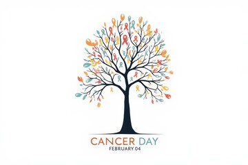 Obraz premium cancer day logo with colorful tree