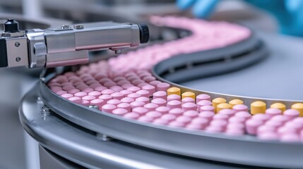 automated machinery filling capsules in a pharmaceutical lab