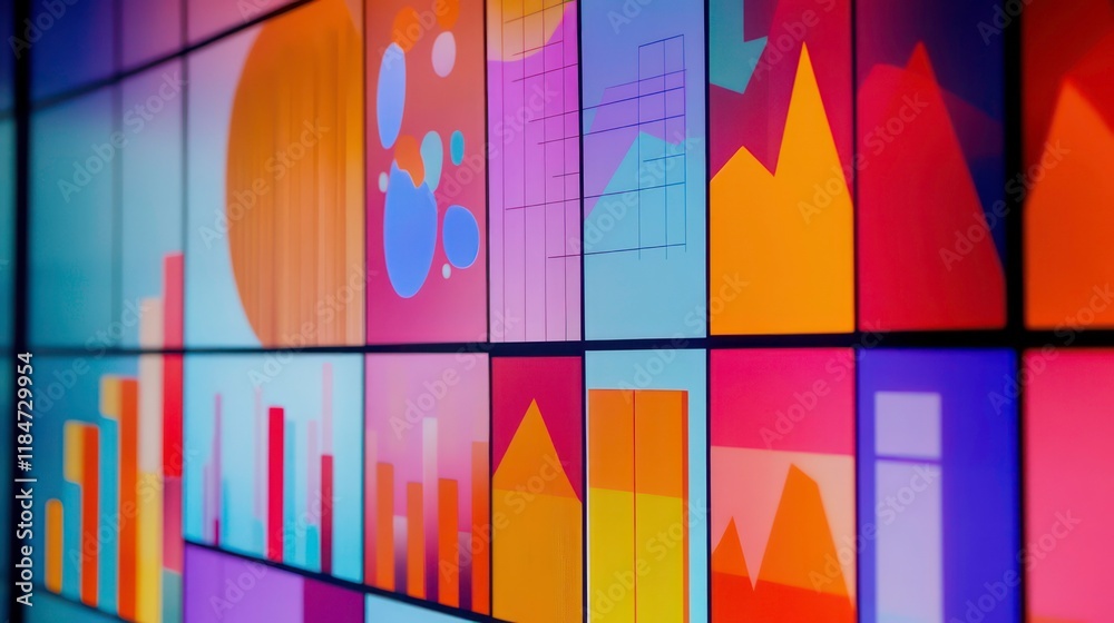 Aufkleber Colorful data visualization wall display showing various charts and graphs.