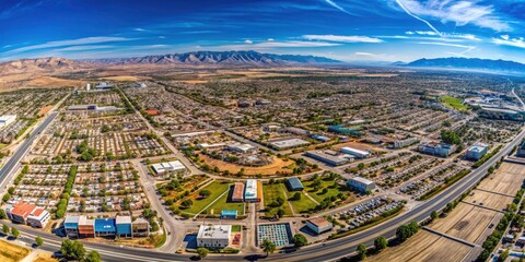 Discover Palmdale: A panoramic aerial view, high-resolution city map with precise street details and satellite imagery.