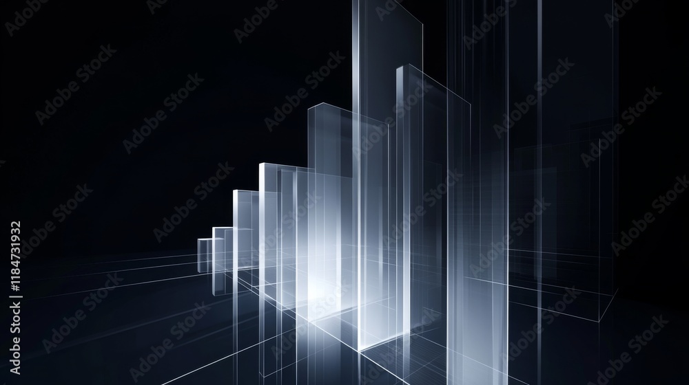 Fototapete a futuristic d bar graph floating in space, with transparent bars of different heights, set against 