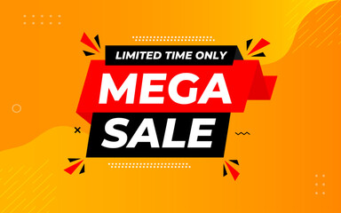 Naklejka premium Mega sale banner template design for web or social media, Modern sale poster. discount sale banner composition with flat abstract background template vector Illustration.