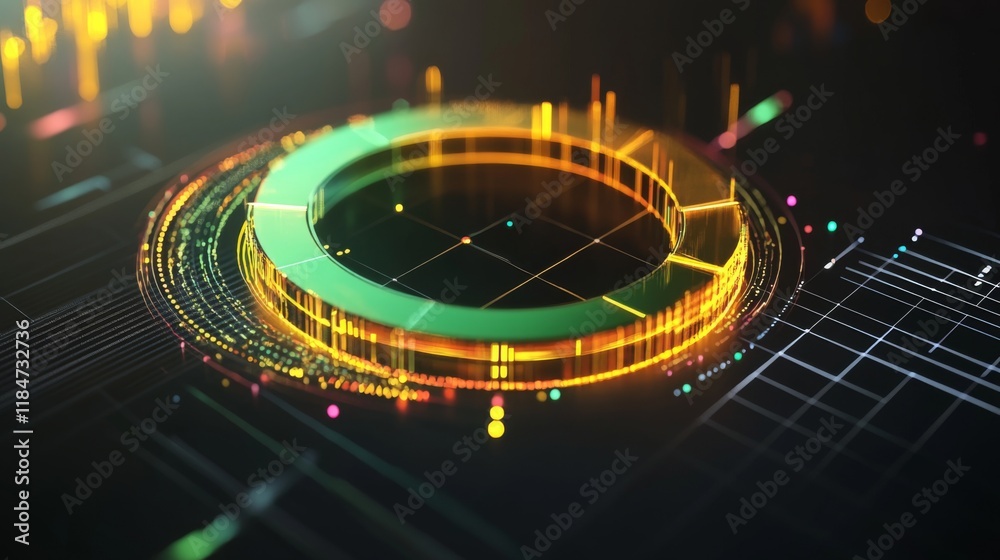Leinwandbilder a futuristic d pie chart with transparent slices and glowing edges, positioned on a tech-inspired ba