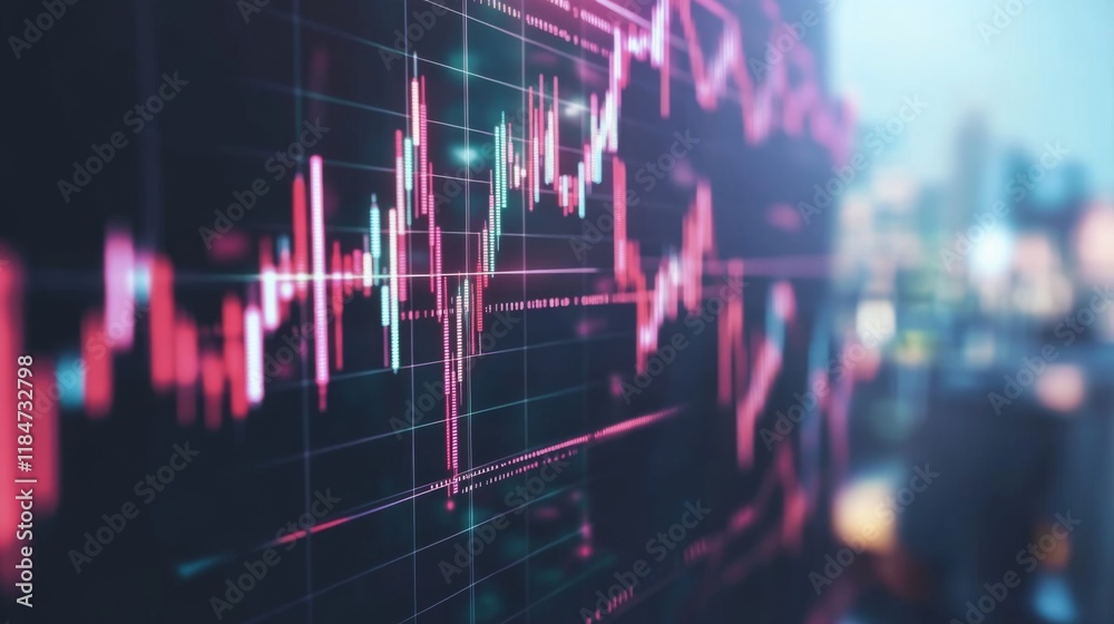 Poster A futuristic digital stock market graph floating in the air, with glowing lines and data points, symbolizing cutting-edge financial technology and trading.