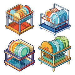 Simple Dish Rack Vector Illustration 
