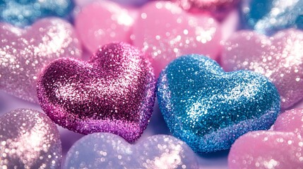 Fototapeta premium Glittery Hearts Background for Valentine's Day