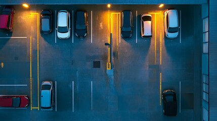 Obraz premium Nighttime aerial view of an empty parking lot.