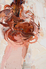 Embossed pasty oil paints and reliefs. Primary colors: ocher, white, red .  Abstract art.
