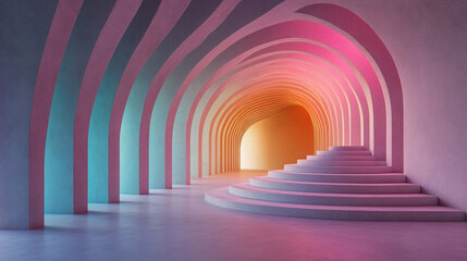The forgiver, A high-fidelity image of a surreal staircase glowing in pastel lavender colors, showcasing a dreamlike atmosphere and captivating visual appeal.