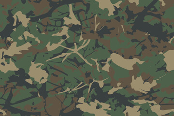 Abstract grunge camouflage, seamless texture, military camouflage pattern, Army or hunting woodland camo clothes. Camouflage wallpaper for textile and fabric. Fashion camo style. Vector © Rashid