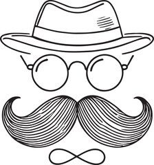 Father’s Day Mustache and Glasses Illustration. Minimalist Line Art Vector