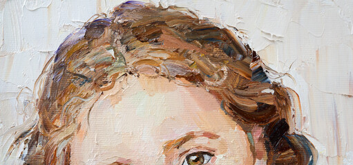 Fragment of an oil painting.  Portrait of a woman. The art is done in a realistic manner.
