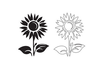 Sun flower art silhouettes vector and line art on white 