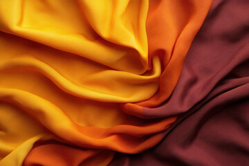 Colorful fabric pattern with flowing textures in vibrant shades of orange and yellow.