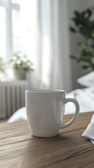 Obraz premium Simple white mug in bright serene ambiance.