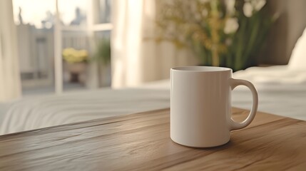 Morning light gently touches the white mug.