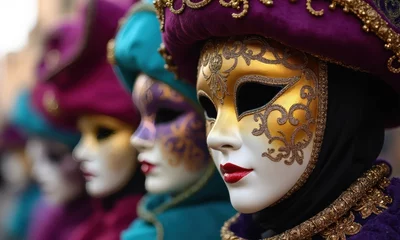 Selbstklebende Fototapeten Intriguing Faces of Venetian Masks Showcase Vibrant Culture at the Carnival © useful pictures