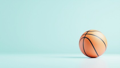 Single basketball on a light blue background, copy space.