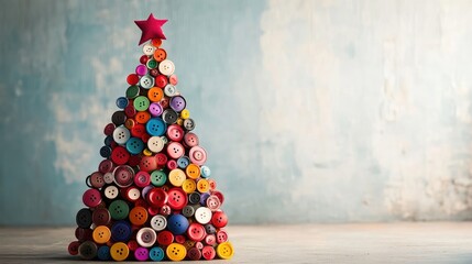 A colorful and creative Christmas tree made entirely of buttons!  A festive and unique holiday decoration.