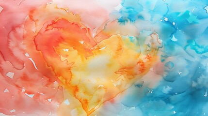 Multi-layered abstract watercolor heart with bold strokes and vivid colors fading into a soft, gradient background