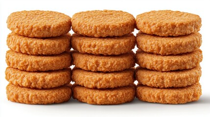 Stacked Round Cookies with Crunchy Texture Against White Background