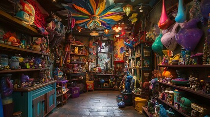 Fototapeta premium Mystical toy store with vibrant colors and whimsical fantasy toys