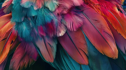 Obraz premium Colorful layered feathers a carnivalinspired texture closeup