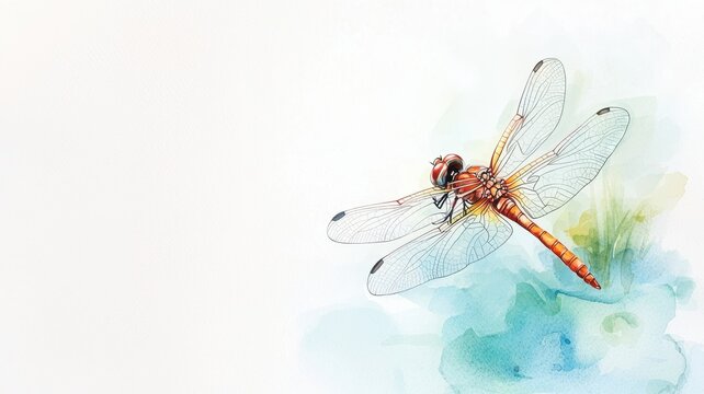 Delicate dragonfly illustration with soft watercolor background.