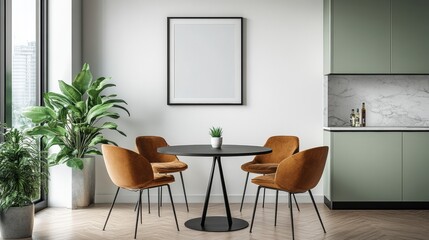 Modern Dining Space with Stylish Chairs and Greenery Decoration