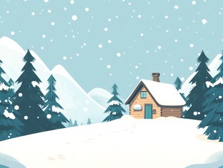 Fototapeta premium A Cozy Cabin in a Snowy Mountain Winter Wonderland
