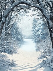 Snow Covered Pathway Through A Winter Forest