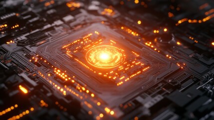 Obraz premium Glowing Technology in a Dark Environment