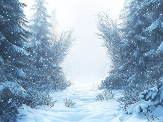 Snow Covered Path Through Winter Forest