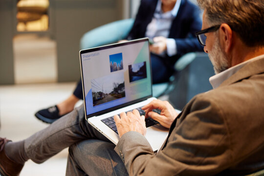 Businessman revises presentation