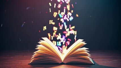 Magical Letters Flowing Into Open Book