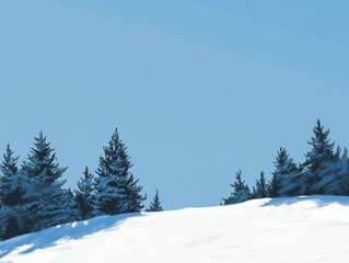 Fototapeta premium Snowy Winter Landscape With Pine Trees