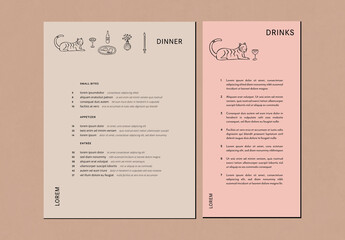 Hand Drawn Restaurant Menu with Drinks Template