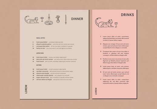 Hand Drawn Restaurant Menu with Drinks Template