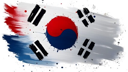 Abstract Korean Flag with Artistic Paint Splashes and Brush Strokes
