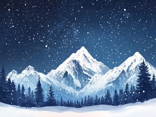 Snowy Mountainscape Under a Starlit Winter Sky
